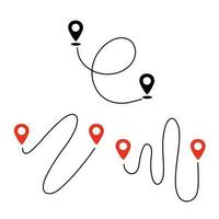 Black route tracking icon. Simple 2 pins path. Searching global mobile GPS navigation. Line distance illustration isolated on white vector