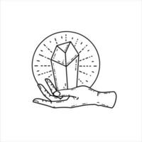 Magic crystal gems in hand. Spiritual mystery future wizard teller. Esoteric Astrology and fortune. Mystical and magical witch ritual vector