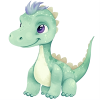 mignonne peu dinosaure, primitif animal dessin animé illustration, génératif ai png