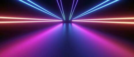3d rendering, rounded pink blue neon lines, glowing in the dark. Abstract minimalist geometric background. Ultraviolet spectrum. Cyber space. Futuristic wallpaper, generate ai photo