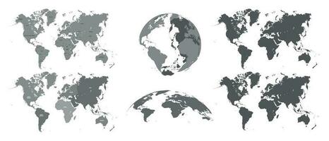 mundo gris mapas mapa atlas, tierra topografía cartografía silueta vector aislado ilustración conjunto