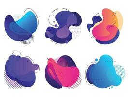 Colorful abstract shapes. Saturated fluid gradients flux, organic shape with lines and dotted patterns vector background elements