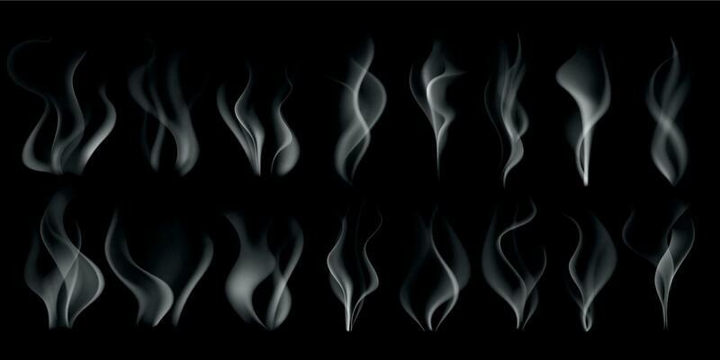 Steaming smoke. Hot steam stream, smoking cloud and steam from coffee cup isolated realistic 3D vector illustration set