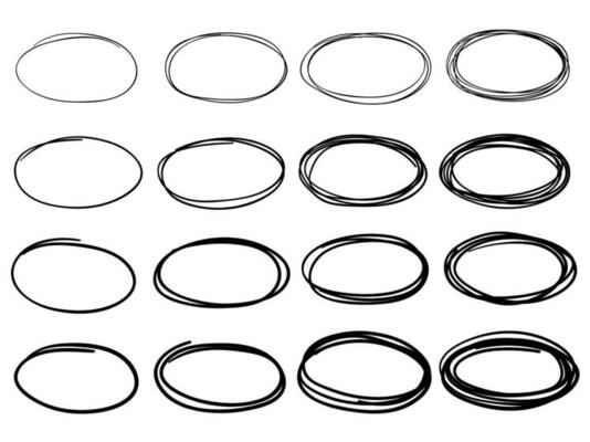 Sketch oval frames. Doodle ellipse, round hand drawn frame and circled doodles isolated vector set