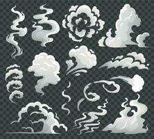 fumar nubes cómic vapor nube, humo remolino y vapor fluir. polvo nubes aislado dibujos animados vector ilustración