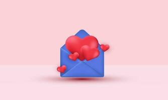 illustration realistic mail 3d open envelope note paper creative 3d isolated on background vector