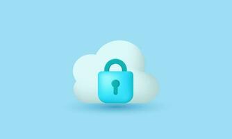 illustration realistic minimal cloud security creative 3d isolated on background vector