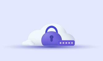 illustration realistic minimal cloud security password creative 3d isolated on background vector