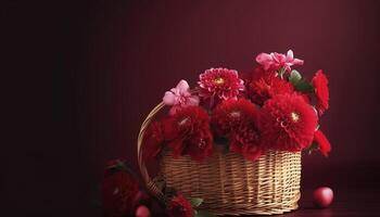 rojo flor en el cesta para amor celebracion , generativo ai foto