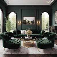 Large master living room with green colored theme photo