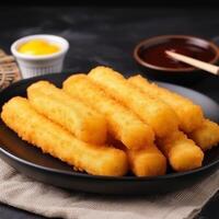 Deep fried golden cheese sticks snacks photo