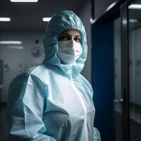 Doctor in a protective suit and face mask photo