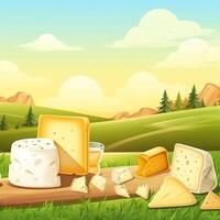 Cheese and dairy on a nature background photo