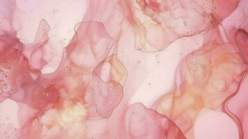 Abstract alcohol ink texture marble style background pink and gold texture, Pink abstract alcohol ink background fluid watercolor, generate ai photo