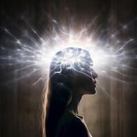 Light beam brain receives knowledge photo