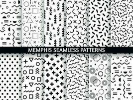 Memphis seamless patterns. Funky pattern, retro fashion 80s and 90s print pattern texture. Geometric graphics style textures vector set