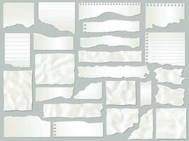 Paper scraps. Ripped papers, torn page pieces and scrapbook note paper piece vector illustration set