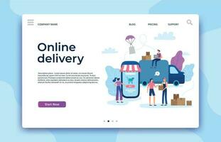 Online shopping landing page. Shop website, modern store business pages and ecommerce internet payment vector concept illustration