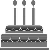 black and white decorated cake with burning candles. vector