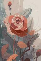 a red rose in an abstract style with flowers and leaves, in the style of soft, muted color palette, line drawing style, ephemeral shapes, generate ai photo