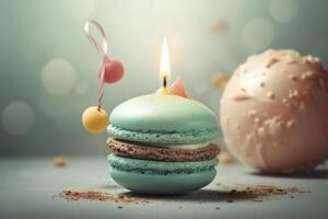 Sweet colorful birthday cupcakes and candle , photo