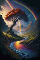 magical fantasy rainbow, realistic, max rive, dan mumford, sylvain sarrailh, very detailed, 4k, 8k, generate ai photo