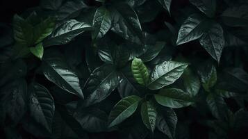 Abstract dark green surface of leaves natural floral background, generate ai photo