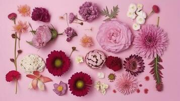Spring background made with pink natural flowers, generate ai photo