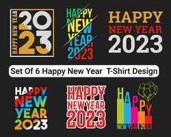 Happy New Year T-Shirt design bundle, Set of 6 Happy New Year 2023 T-Shirt design, and template vector