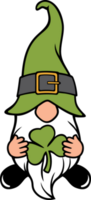 St Patrick's Day Gnome with Three Leaves Clover. PNG Illustration.
