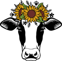 Kuh Kopf mit Sonnenblumen png Illustration