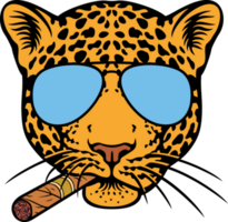 Jaguar Head with Aviator Sunglasses and Cuban Cigar PNG Illustration