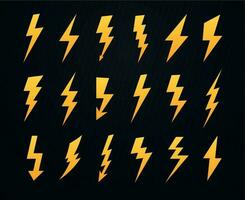 Yellow lightning silhouette. Electrical power high voltage, thunderbolt flash and energy lightnings silhouettes icons vector set