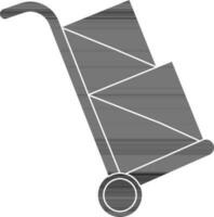 Flat style trolley with box made by black color. vector