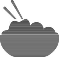 Black bowl with chopsticks on white background. vector