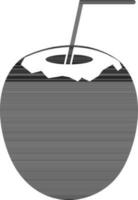 Coconut with straw in black and white color. vector