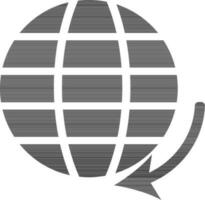 Arrow around earth globe in black and white color. vector