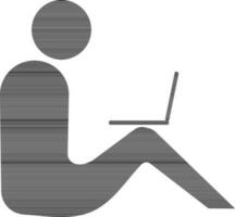 Faceless black man with laptop on his leg. vector