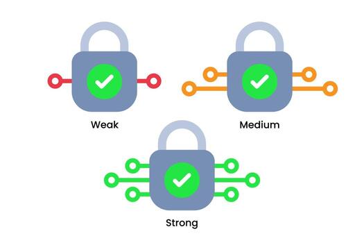 weak, medium, and strong password protection concept illustration flat design vector eps10. simple and modern graphic element for landing page ui, infographic, icon, pop up message information