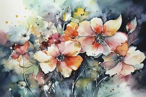 Use watercolor to create a series of abstract floral patterns, using color and shape to capture the essence of flowers without depicting them realistically, generate ai photo