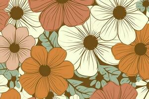 Retro floral seamless pattern. Groovy Daisy Flower , generate ai photo