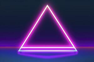 3d render, abstract fantasy background. Unique futuristic wallpaper with a triangular geometric shape glowing with pink red neon light, colorful, generate ai photo