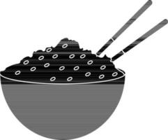 negro y blanco arroz en cuenco con palillos. vector