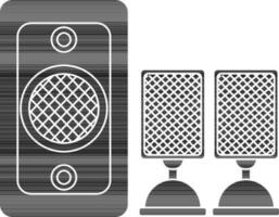 black and white sound speakers in flat style. vector