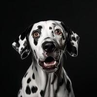 retrato de dálmata perro con sorprendido cara ai generado foto