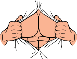 Superheld öffnen Shirt. Mann zerreißen weg. zerrissen oder öffnen Shirt. Hand Rippen Kleidung. png Illustration