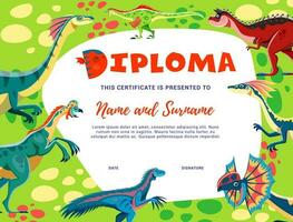 Kids diploma. Cartoon dinosaurs certificate vector