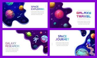 Space landing pages with paper cut starry galaxy vector