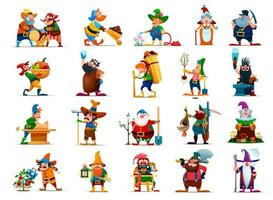 Cartoon gnome or dwarf characters with beards vector