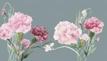 Happy mother's day background vector. Watercolor floral wallpaper design with pink carnation flowers, leaves. Mother's day concept illustration design for cover, banne , generate ai photo